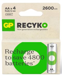 4 x oppladbar AA / R6 GP Recyko 2700 Series Ni-MH 2600mAh