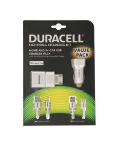 Duracell Lightning Charges Kit - 220V og 12V lader inkl. 1 m og 2m MFI Apple Lightning Cable