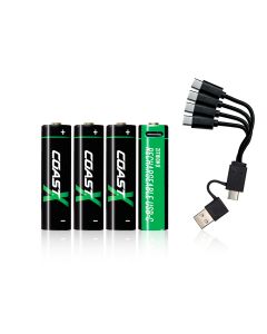 Coast AA USB-C oppladbare batterier 1,5 V  2400 mAh (4 stk.) inkl. ladekabel