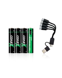 Coast AAA USB-C oppladbare batterier 1,5 V 750 mAh (4 stk.) inkl. ladekabel