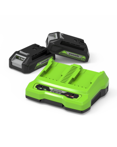 Greenworks GSK24B2, 24V startsett, 2x2 Ah batteri + dobbel lader