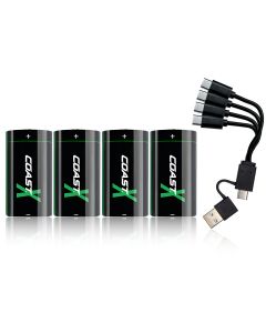 Coast CR123 3V USB-C oppladbart batteri 1100mAh / 2700mWh (4 stk)