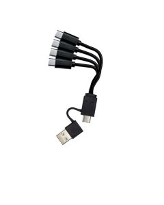 4-i-1 USB/USB-C til 4x USB-C data- og ladekabel, svart, 0,1 m