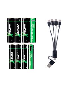 Coast 4xAA + 4xAAA 1.5V USB-C oppladbare batterier – Sertifisert CarbonNeutral® (CO2-nøytral)