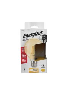 Energizer E27 LED glødepære GOLD, G80, 5W (500lm), 2200K, Varm hvit, Dimbar