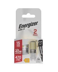 Energizer G9 LED pære 4.2W (470lm), 2700K, Varm hvit, 2 stk.