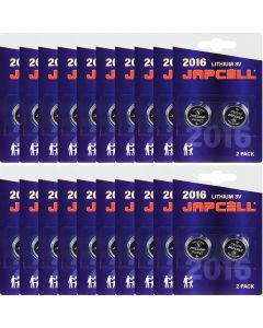 JAPCELL® litium CR2016-batterier - 40 stk (20 x 2 stk)