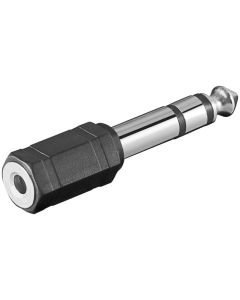 Lydadapter 6,35 mm hann (3-pinners, stereo) til 3,5 mm hunn (3-pinners, stereo)