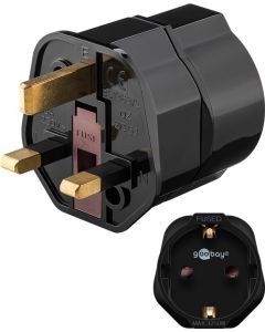 Power Adapter Schuko med jord (type F, CEE 7/4)> UK 3-pinners Hanstik (Type G, BS 1363)