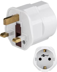 Power Adapter Schuko med jord (type F, CEE 7/4)> UK 3-pinners Hanstik (Type G, BS 1363)