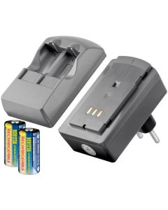 Batterilader inkl. 2 stk. CR123A oppladbare batterier 3.0V 500mAh