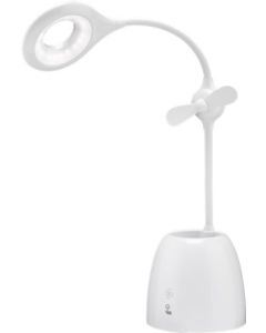LED -skrivebordslampe med vifte og blyantholder