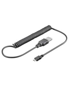 Micro USB -spirallading og datakabel, svart 1M