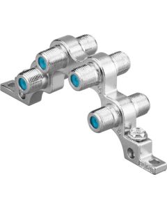 Monterbar blokkering, nikkelbelagt, 4x F -kontakt - 4x F plugger> 4x f plugg