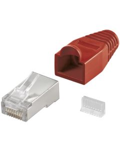 CAT 5E RJ45 Plug Shielded With Stress Diminishing Hood, Red - 1 PCs.