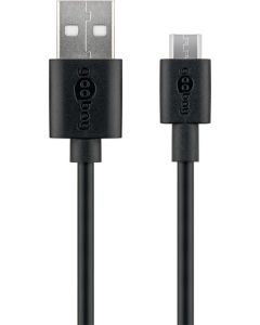 Micro USB hurtiglading og datakabel, svart 1M