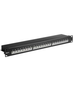 Katt 6 19 tommers lapppanel, 24 port, svart, papirboks med etikett