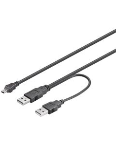 USB 2.0 Hi-Speed ​​Double-Power-kabel, svart, 0,6m,