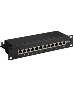 CAT 6A 10 tommers lapppanel, 12 port, svart, papirboks med etikett
