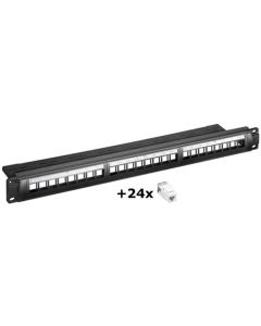 19 "(48,3 cm) lapppanel, 24 port, svart, papirboks med etikett