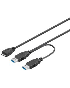 USB 3.0 dobbeltkraft Superspeed -kabel, svart, 0,3m,
