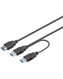 USB 3.0 dobbeltkraft Superspeed -kabel, svart, 0,3m,