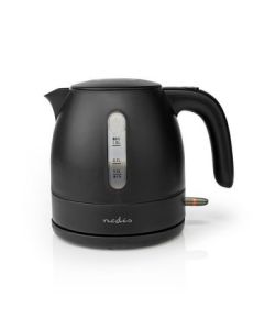Nedis, elektrisk vannkoker, 1,0 L, plast, svart, svingbar 360 grader, skjult varmeelement, Strix® -kontroller, kokebeskyttelse