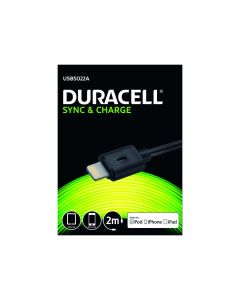 Duracell USB -lynlading og datakabel, svart 2m