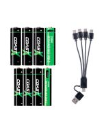 Coast 4xAA + 4xAAA 1.5V USB-C oppladbare batterier – Sertifisert CarbonNeutral® (CO2-nøytral)