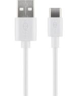 USB-C lading og datakabel, hvit 2m